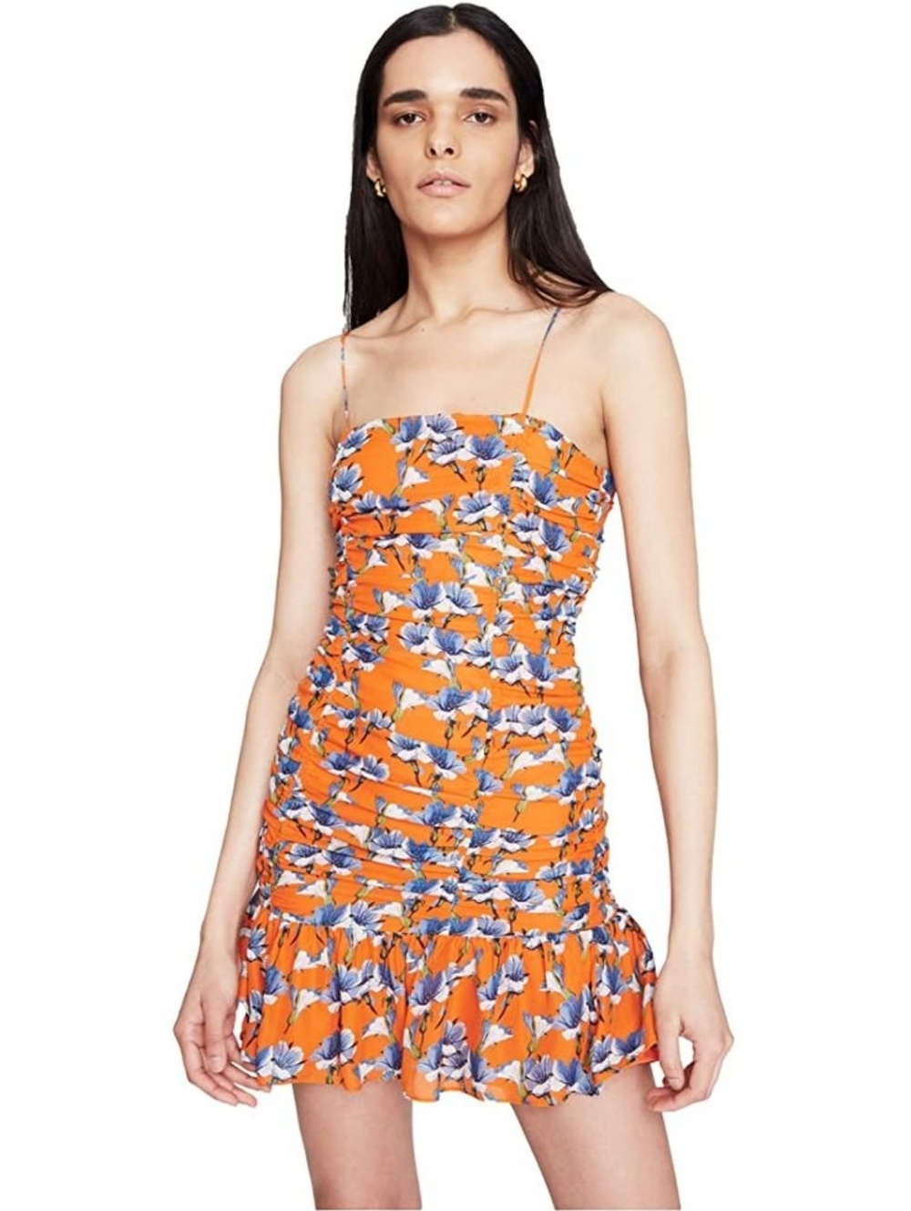 Parker Julie Floral Silk Ruched Mini Dress Amber Blooms Orange Size 8 Party Boho